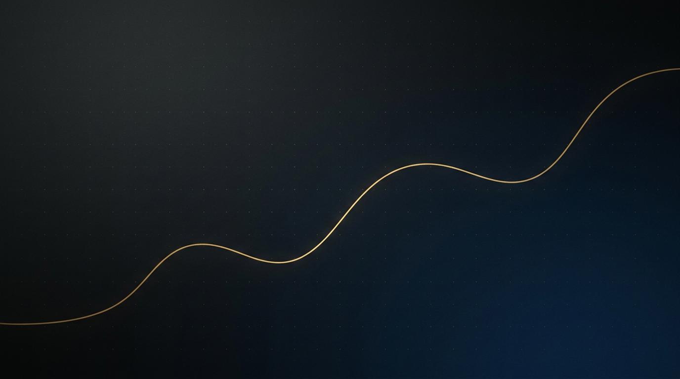 A single gold line rising gently with soft waves on a dark field — seasons and steady pacing.