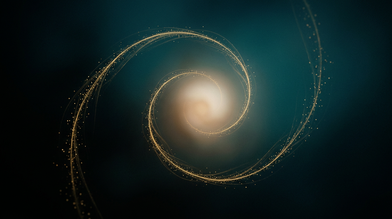 Abstract gentle gold spiral of light toward a soft center — slow inward journey.